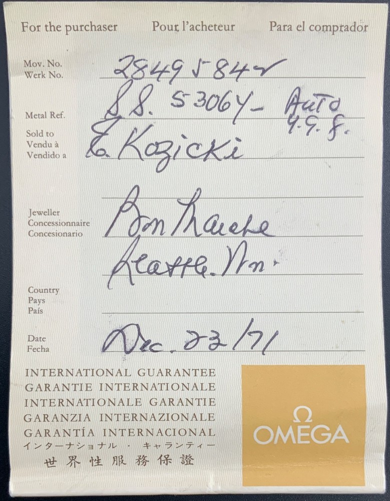 Authentic 1971 Omega International Guarantee Booklet Manual