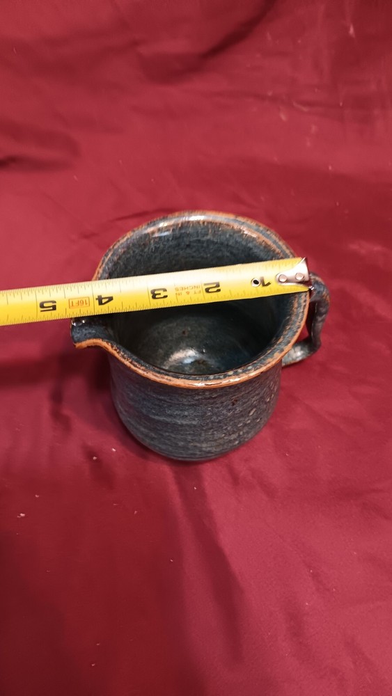Vintage Hand Made Blue Ceramic Pottery Small Pitcher