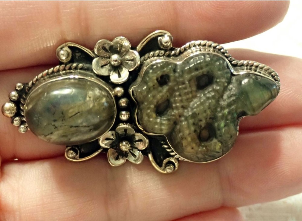 Snake Ring, Carved Labradorite stone adjustable