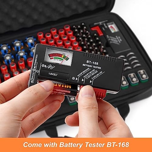 Battery Organizer, Battery Organizer Storage Case with Tester Black-Small-60