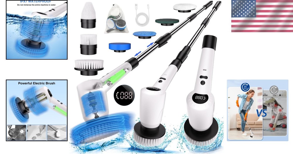 Electric Spin Scrubber with 3 Speed & Ergonomic Design for Easy Cleaning
