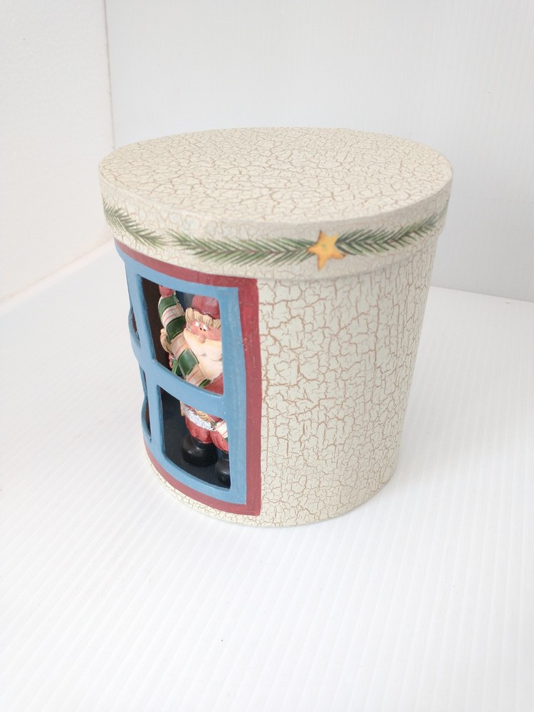 Nesting 3D Paper Mache Round Box Set Santa Cardinal Window Candy Cane Birdhouse