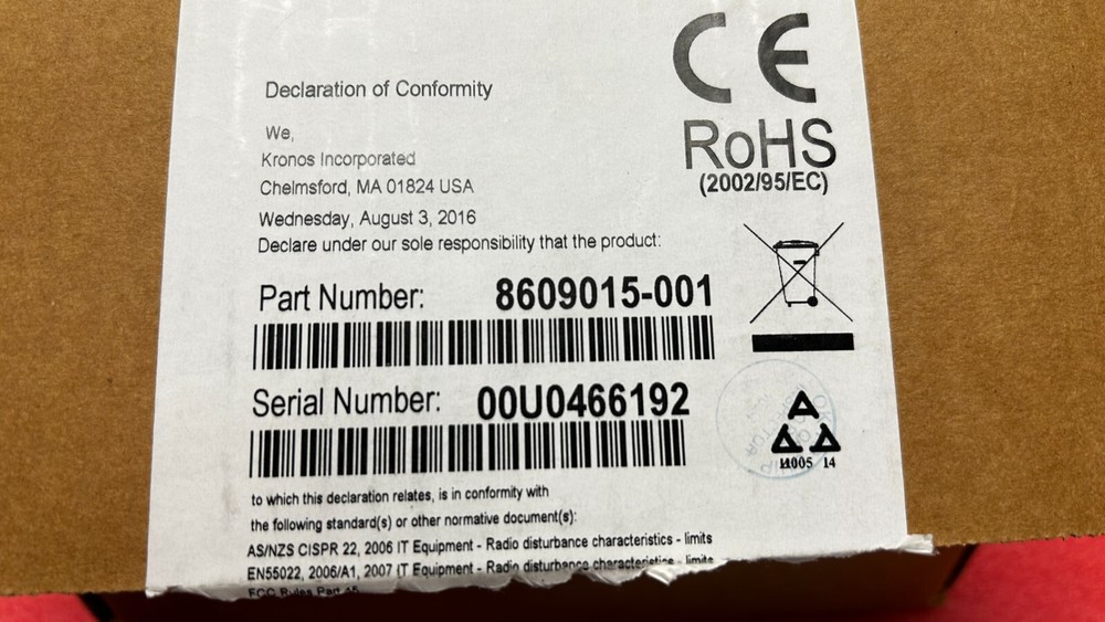 KRONOS 8609015-001 BATTERY BACKUO, INTOUCH