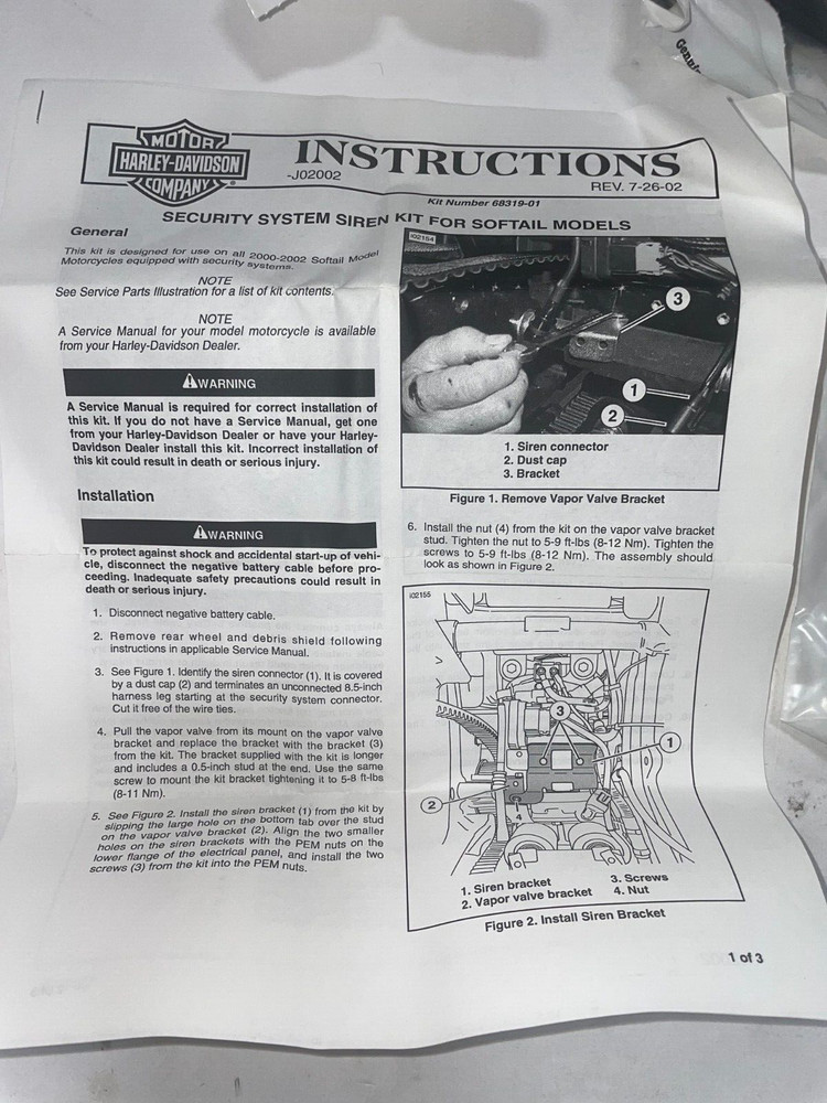 HARLEY-DAVIDSON SOFTAIL SECURITY SYSTEM SMART SIREN KIT 68319-01