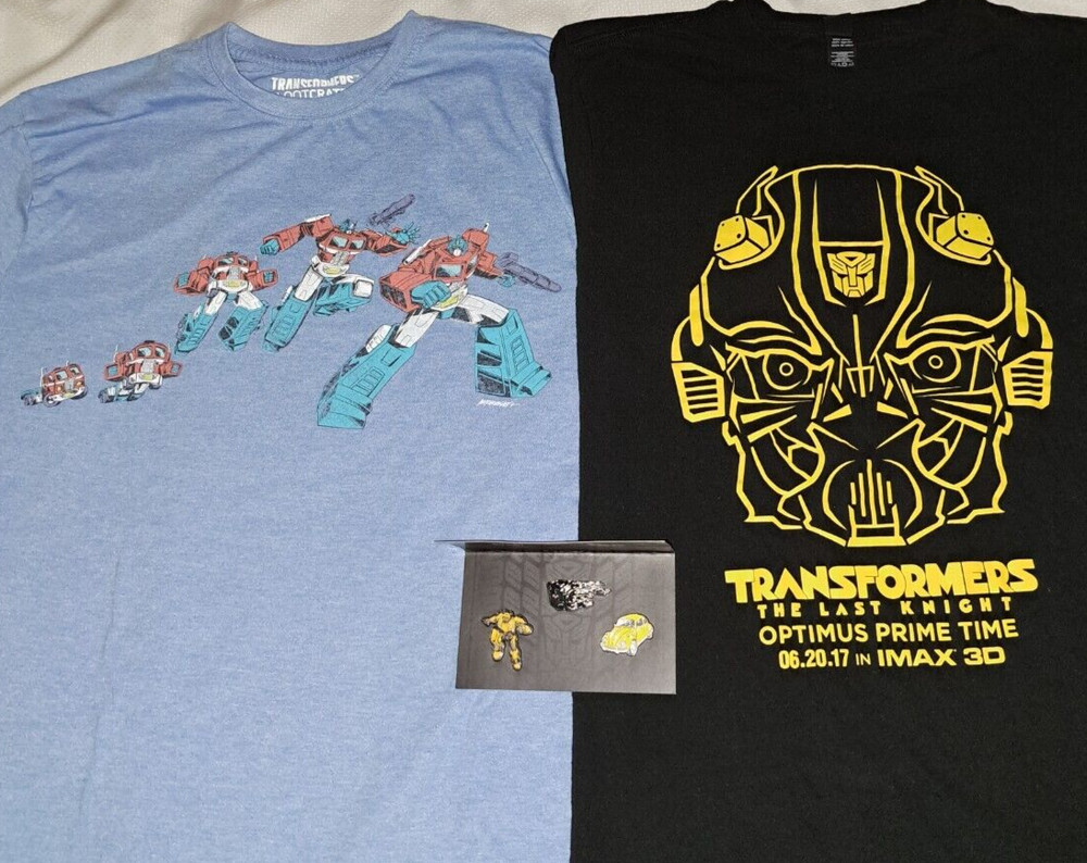 Transformers Enamel Pins Badges & 2 T Shirts