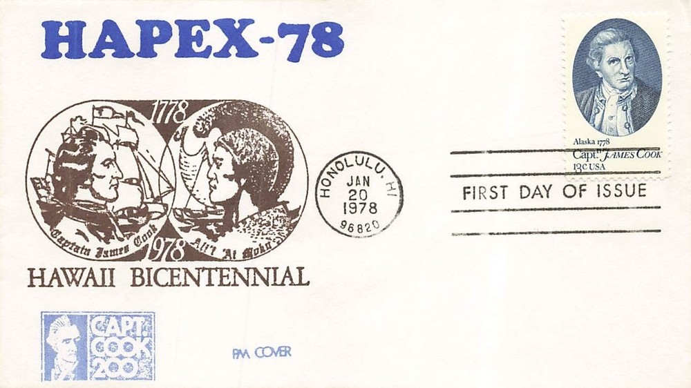 1732 13c CAPTAIN COOK - 1st PM - Hapex-78 cachet