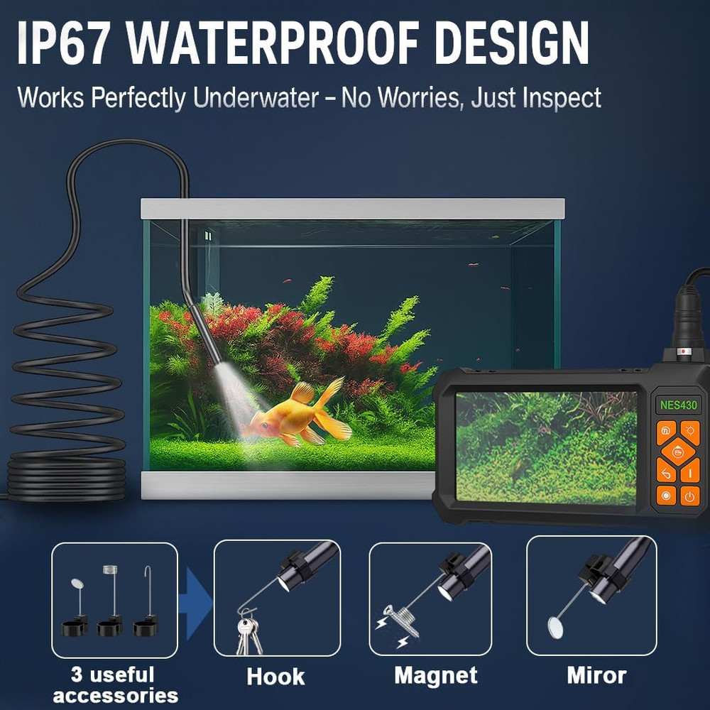 Inspection Endoscope Camera with Light, 1080P HD Borescope Camera with Light, 4.