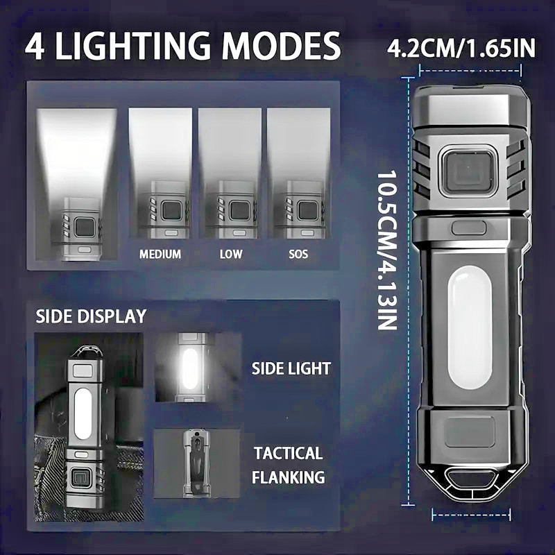 2 x (4) LED Flashlight 4 mode Rechargeable Super Bright Mini Handheld Flashlight
