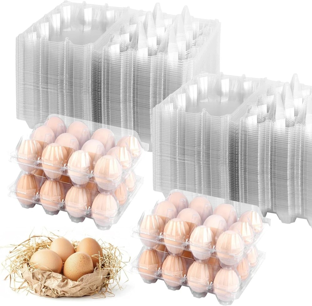 100 Pack 12 Count Plastic Egg Cartons - Bulk Cheap Clear Reusable Egg Contain...