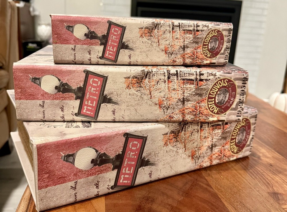 Rare - Paris Decorative Book Box Set With Matching Tea Towel