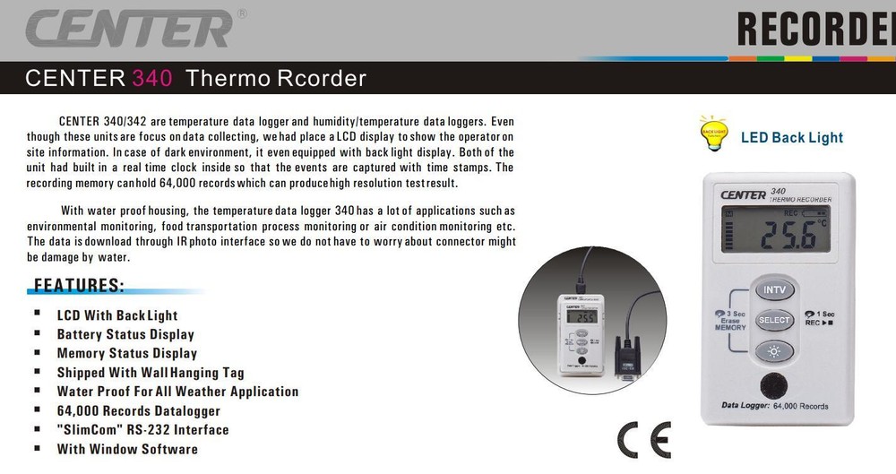 CENTER 340 Temperature Recorder (Datalogger)✦Kd
