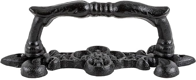 2 Large Victorian Door Handle Pull Cast Iron Fleur De Lis Accents Floral Rustic