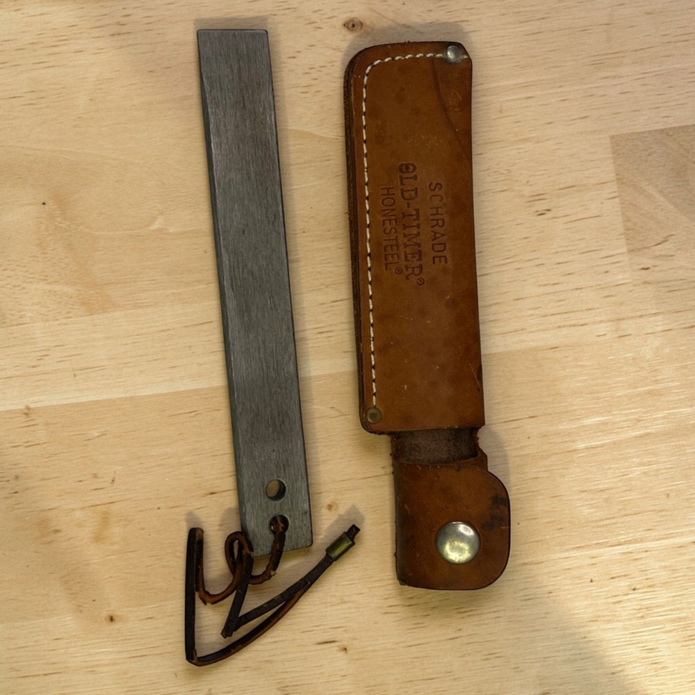 Schrade Old-Timer HONESTEEL Vintage 1970s Leather Sheath Knife Sharpening Tool