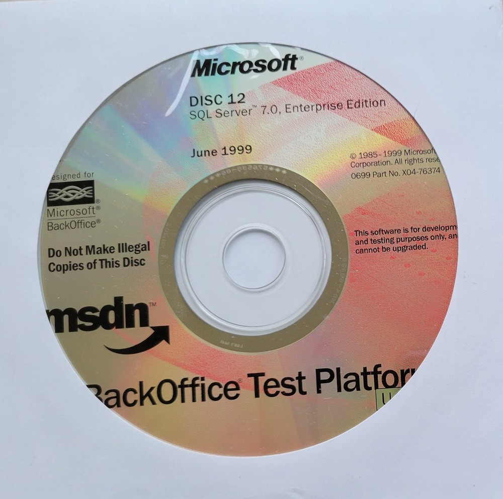 Vintage - Microsoft SQL Server 7.0 Enterprise Edition June, 1999