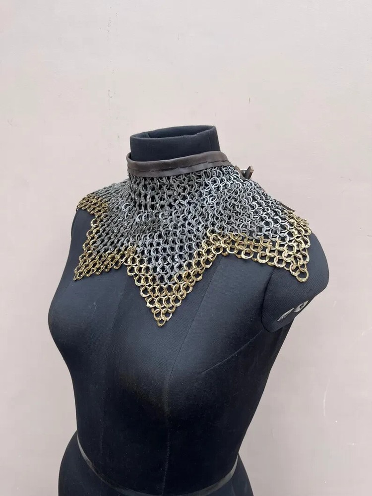 Chainmail Collar 9MM Flat Ring Riveted Solid Ring with Brass Trim on Bottom