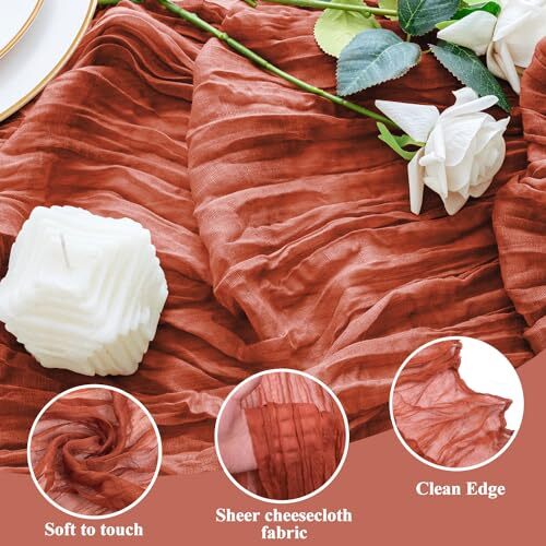 2PCS Table Runner Fall Cheesecloth 10FT Boho Gauze Cheese 2 Pack Terracotta