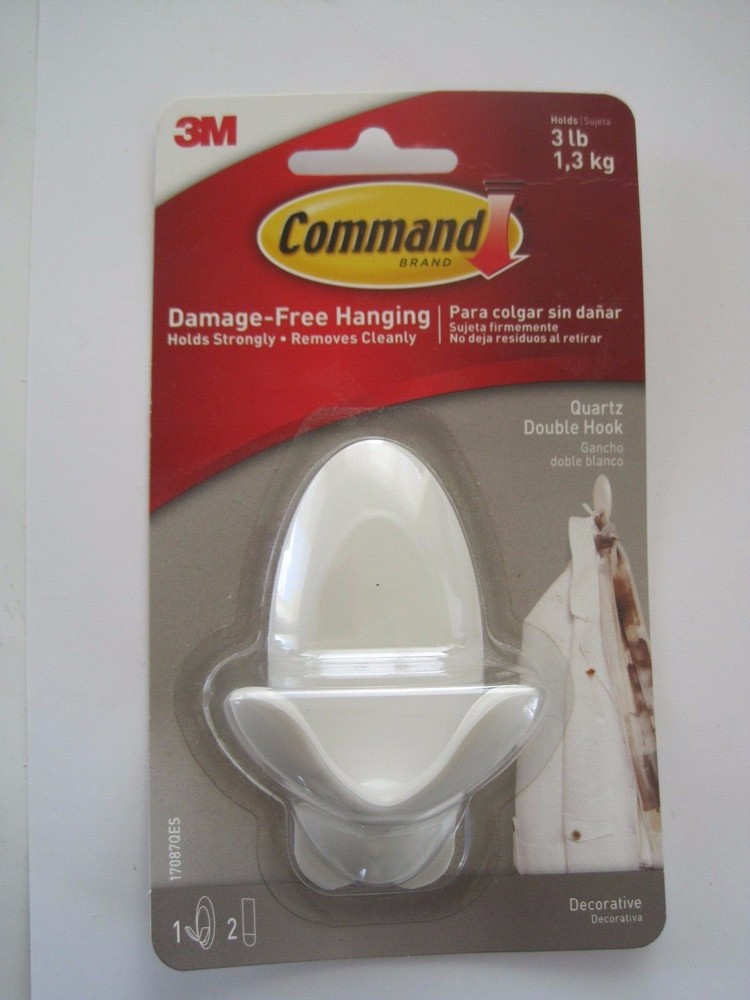 Command Quartz Double Hook Holds 3 lb White NIP