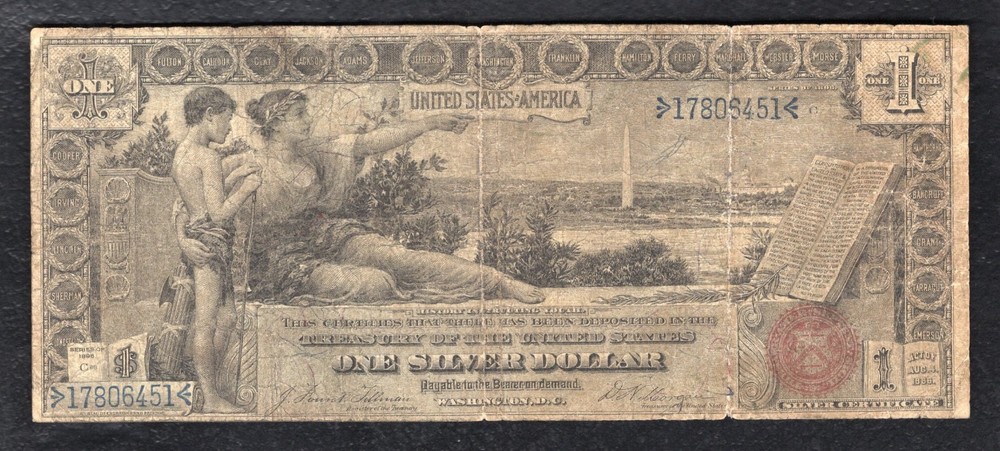 FR. 224 1896 $1 ONE DOLLAR “EDUCATIONAL” SILVER CERTIFICATE CURRENCY NOTE