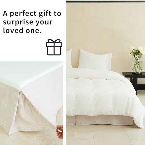 Waffle Weave Bed Skirt, 14" Tailored Draped Basic Dust King - 14" Drop Khaki