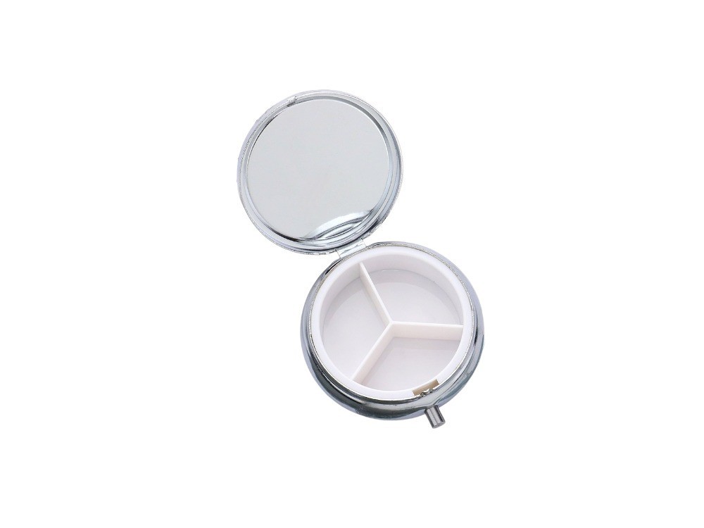 Clear Bling Round Mirror Compact Pill Organizer Case