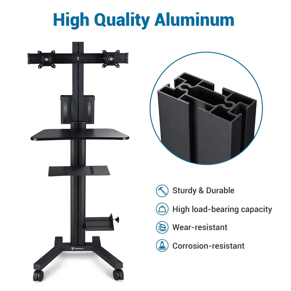 YesSources Mobile Computer Stand Workstation 2 Monitor Mount w/ Additional Pole