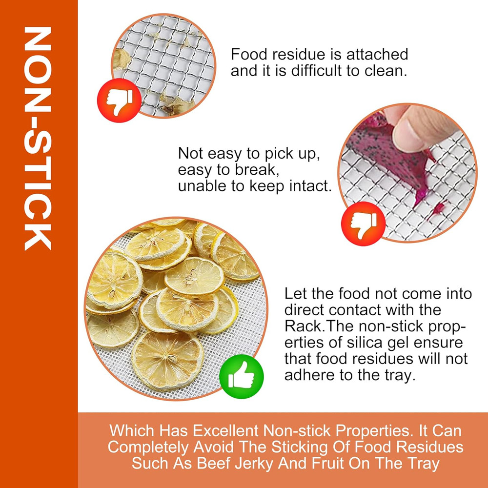 (5 Pack) Premium Non Stick Silicone Dehydrator Sheets For Fruit Dryer Mesh