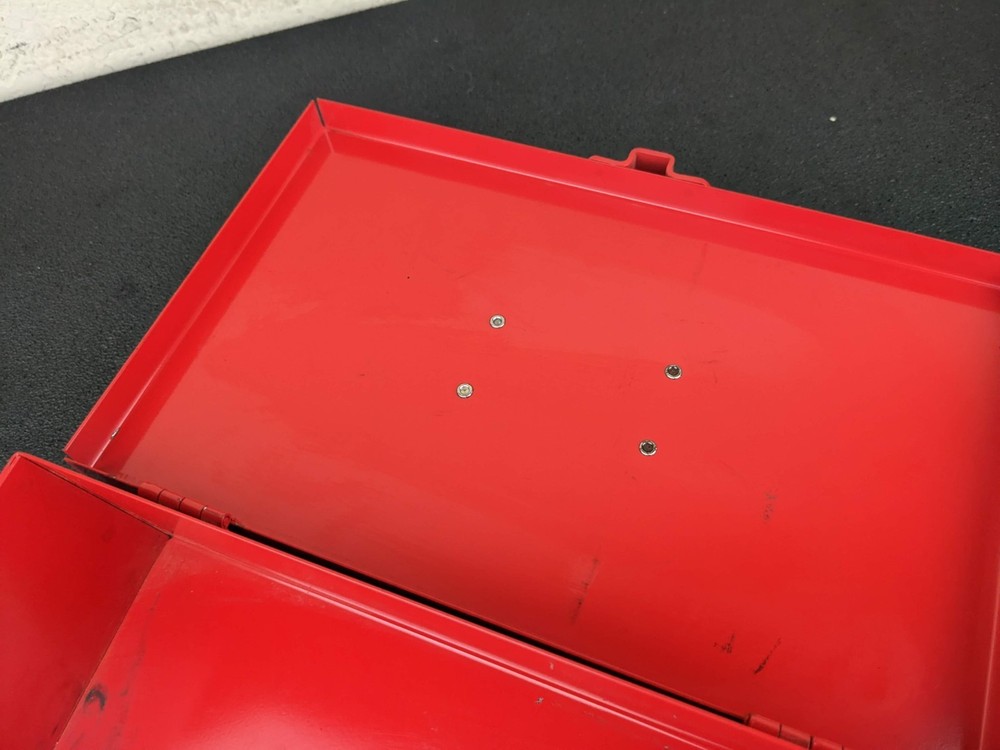 #bn739 Vintage Mac Tools Red Metal ToolBox Hinged Lid Rectangular