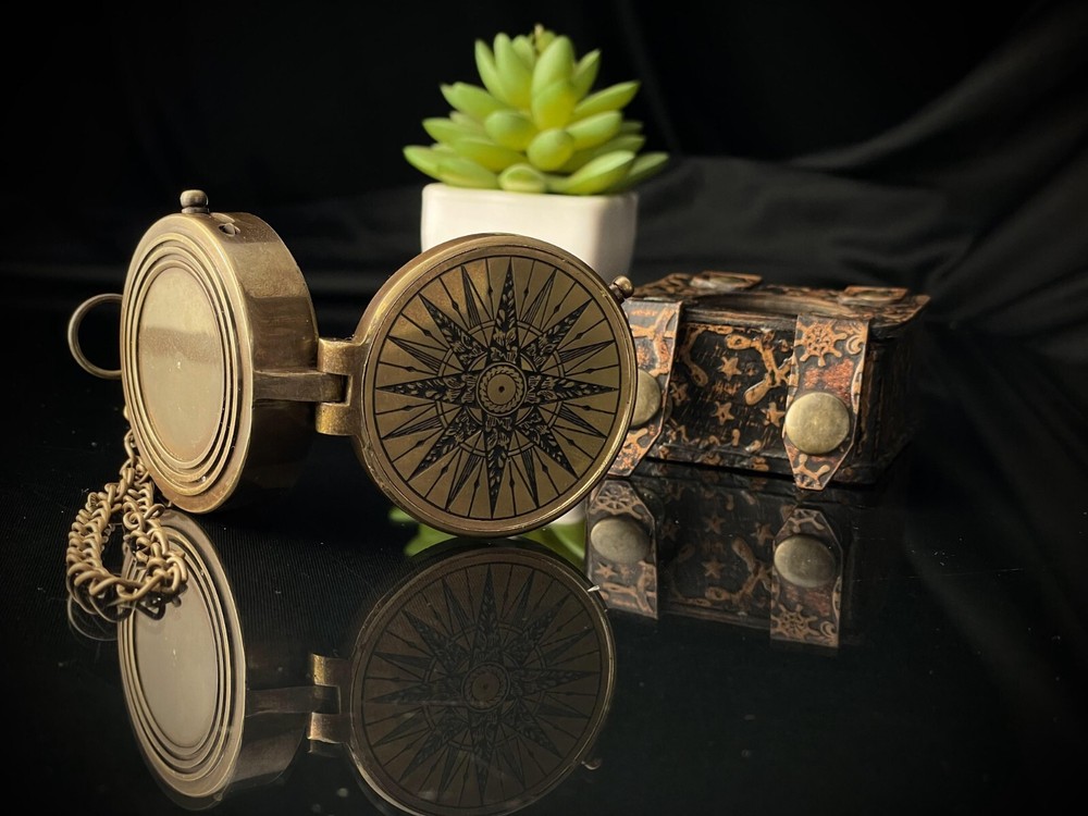 Brass Working Compass | Engraved Pocket Compass With Leather Case, Gift For Her