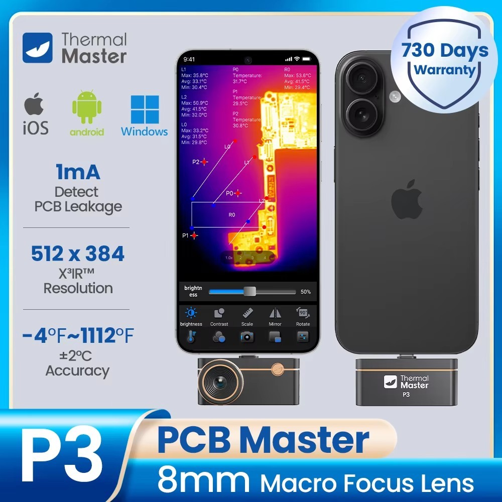 P3 Thermal Camera 512x384 iPhone Android Infrared Imager PCB HVAC Tool