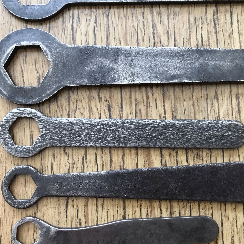 7 Vintage Flat Plate Ring Spanners Classic Motorcycles Tool Kit.