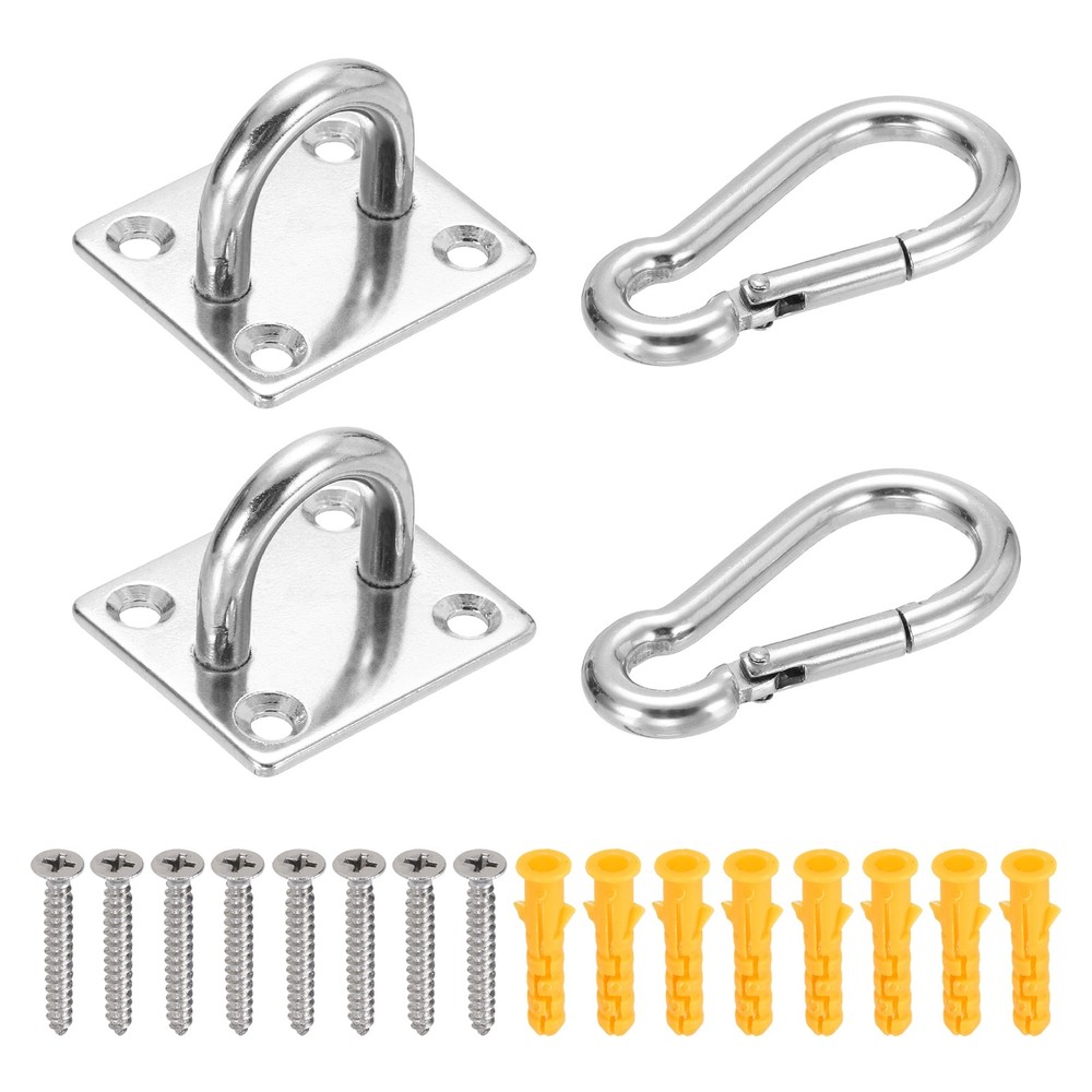 2Set M6 Eyelet Bracket Set Square Hook Plate and Hook, Silver