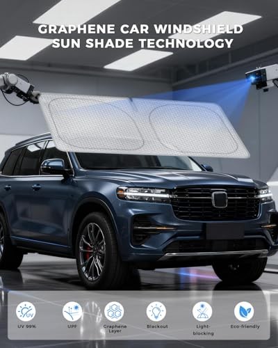 Graphene Windshield Sun Shade, 57" x 30" Foldable Front Window Sunshade, 2026