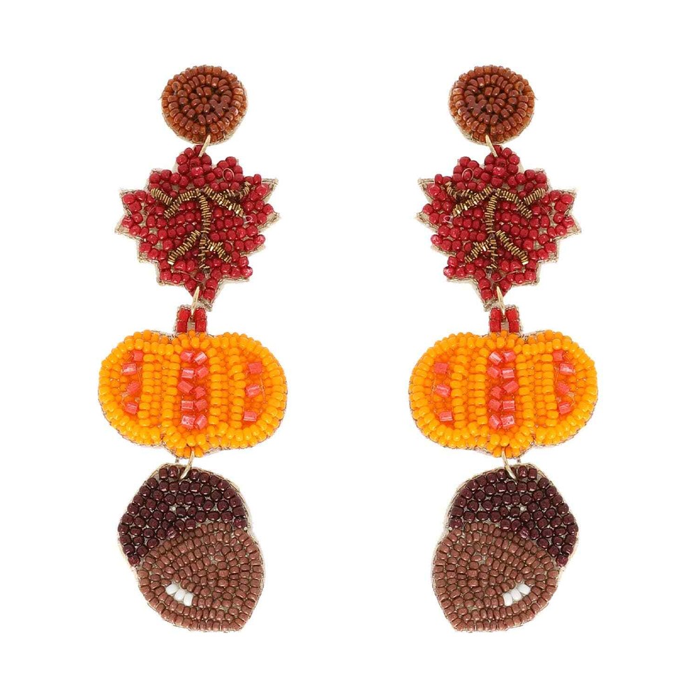 Autumn Theme Seed Bead Drop Earrings