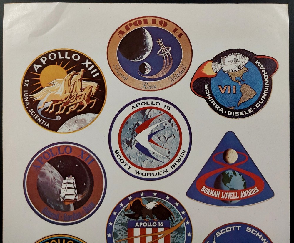 Apollo 7 thru Apollo 16 Space Mission emblems permanent decals 8 x 10 sheet!