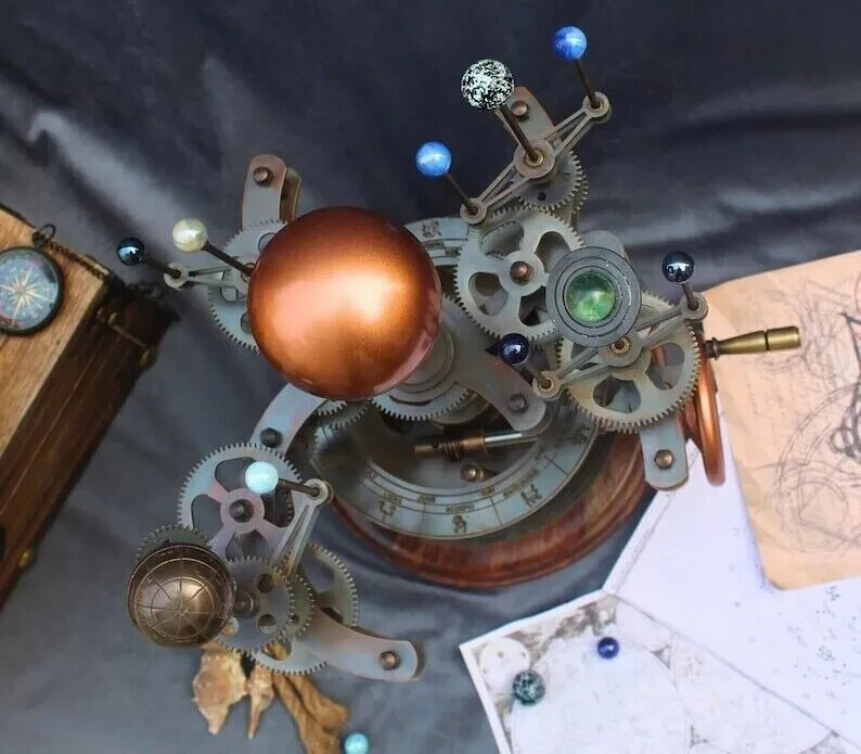 Solar System Celestial Model Fully Functional Antique Orrery with Saturn