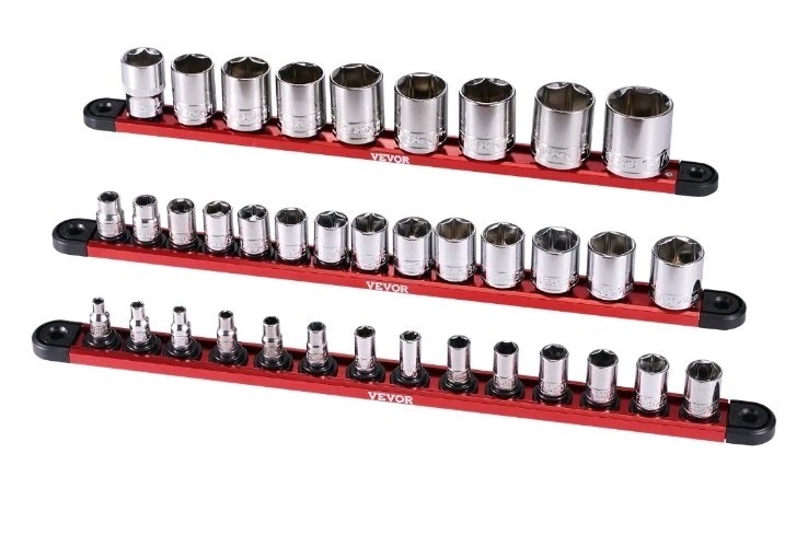 VEVOR Socket Organizer Rail Set, 3PCS Metric & SAE Aluminum Socket...