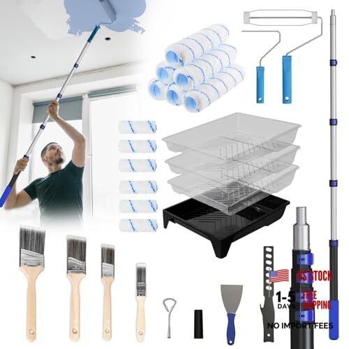 Paint Roller Kit with Telescoping Extension Pole, 27 PCS Paint Brushes 4.4FT