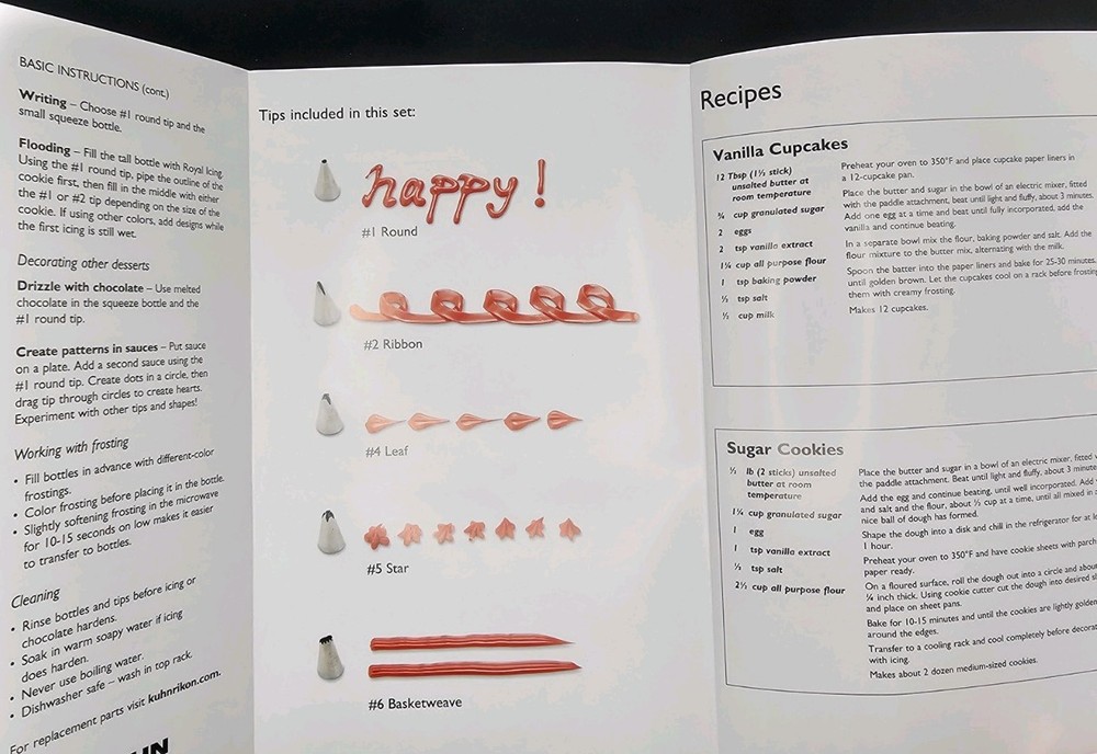 Kuhn Rikon Cookie & Cupcake Decorating Set (5 bottles & tips, & Offset Spatula)