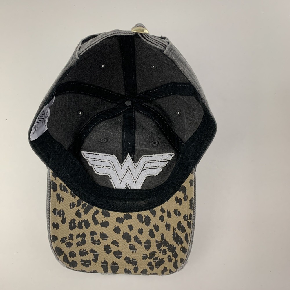 Wonder Woman Distressed Hat Leopard Symbol Logo DC Comics Strapback Baseball Cap