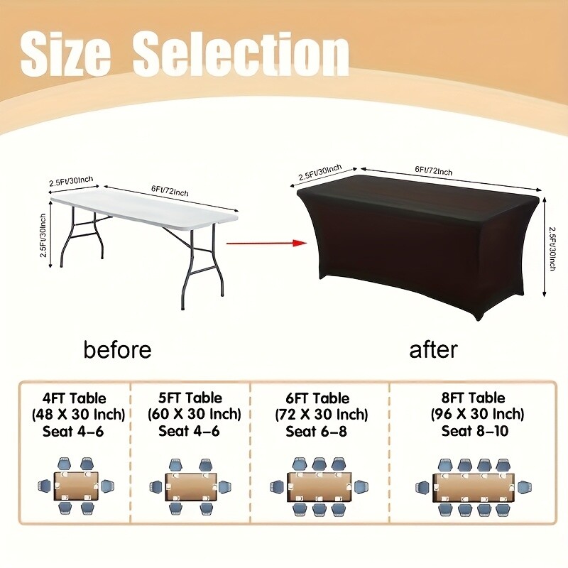 6FT Spandex Tablecloth | Rectangular Patio Table Cover for Event, parites White
