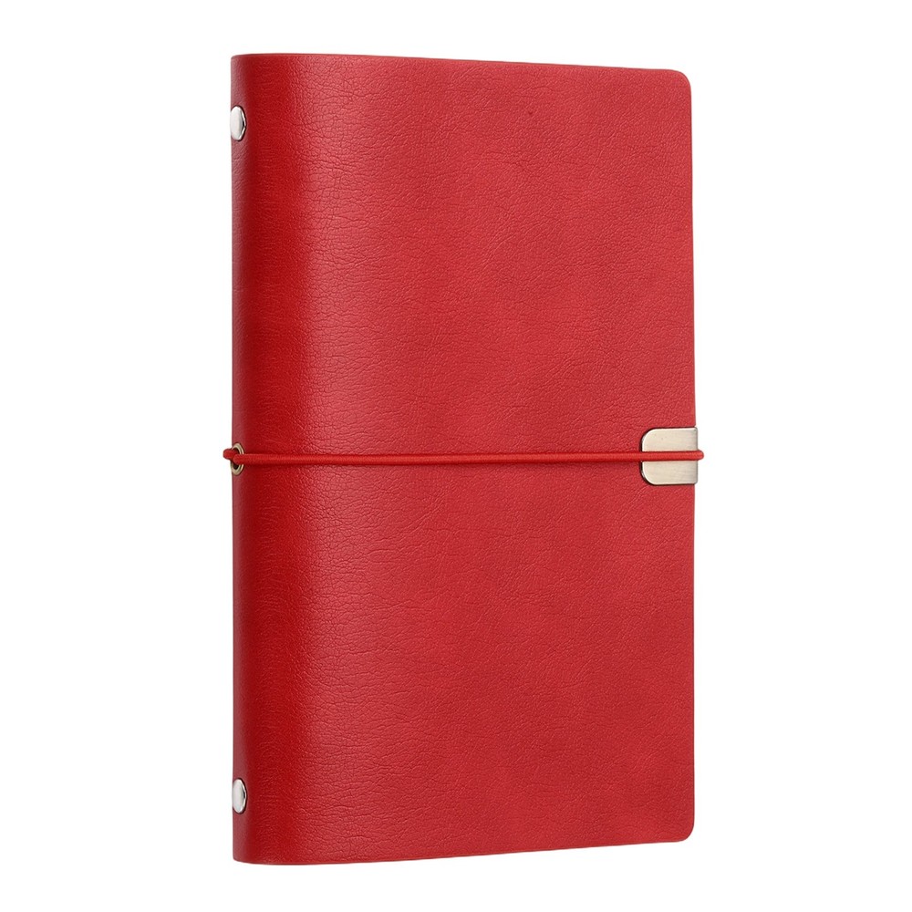 A6 Leather Binder Journal Cover, 6 Ring Elastic Closure, Red