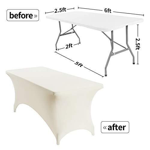 2PCS 6FT Spandex Table Cover Rectangular Stretch Spandex Tablecloth Ivory6FT