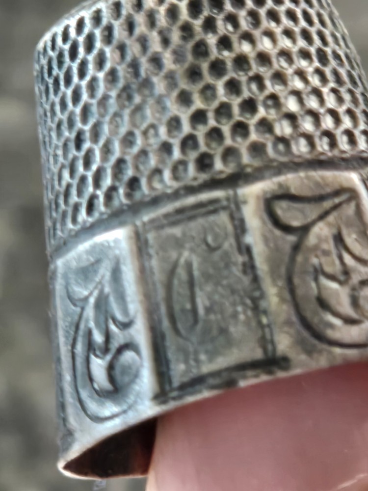Antique Sterling Silver Thimble. Decorative Scrolls/monogram Panels On Base