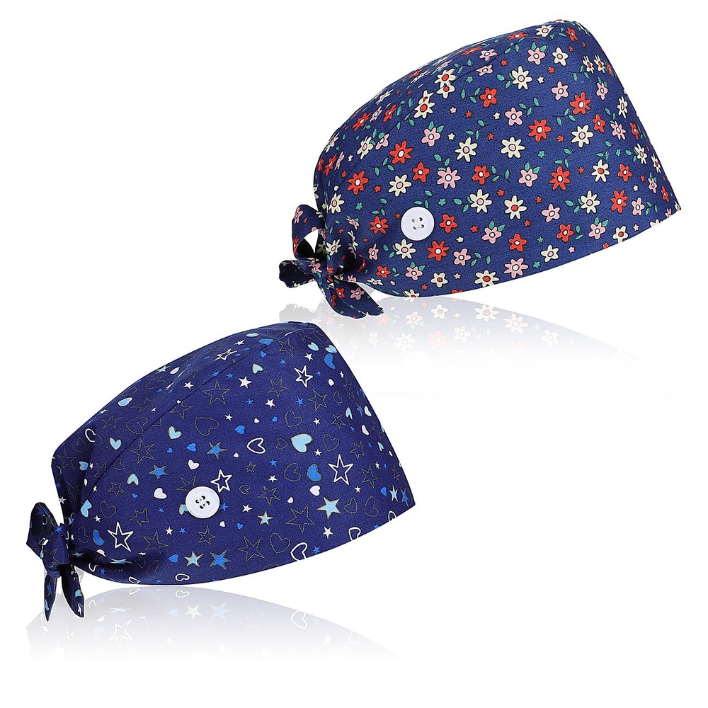 2PCS Scrub Caps Women, Adjustable Nurse Caps Elastic Tie Back Working Cap Scr...