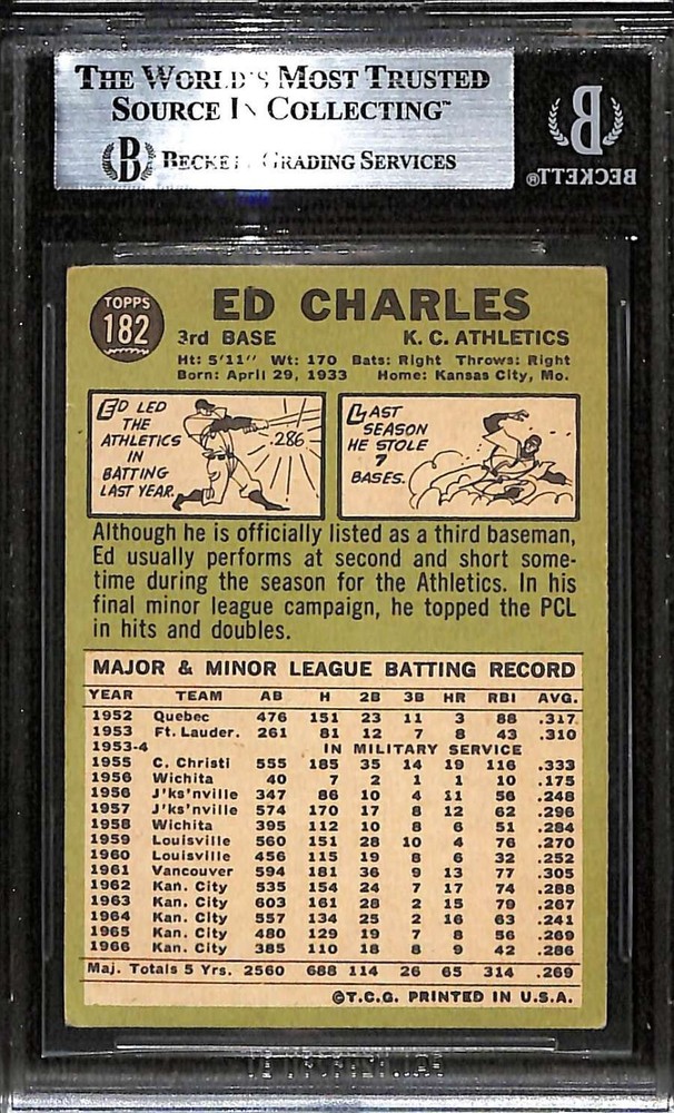 1967 Topps 182 Ed Charles BGS Auto Autographed BAS Authentic C99983