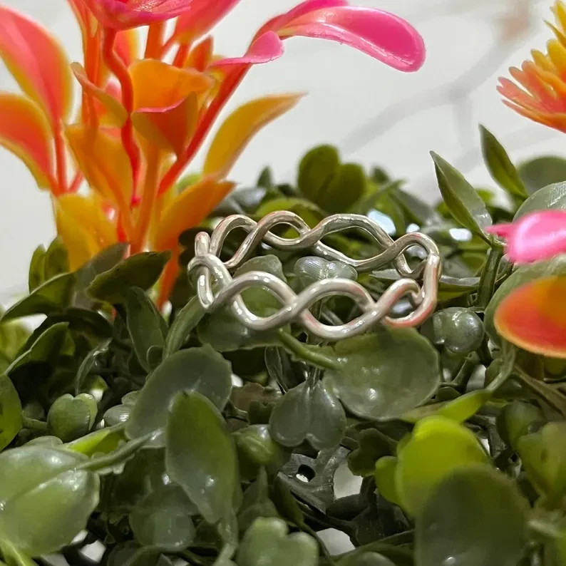 Sterling Silver Wave Ring, Handmade Infinity Twist Band Unique Ring Best Gift