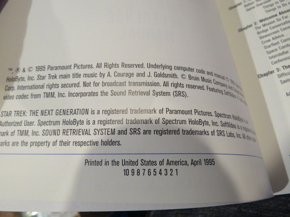 Star Trek The Next Generation "A Final Unity" Reference Manual Spectrum HoloByte