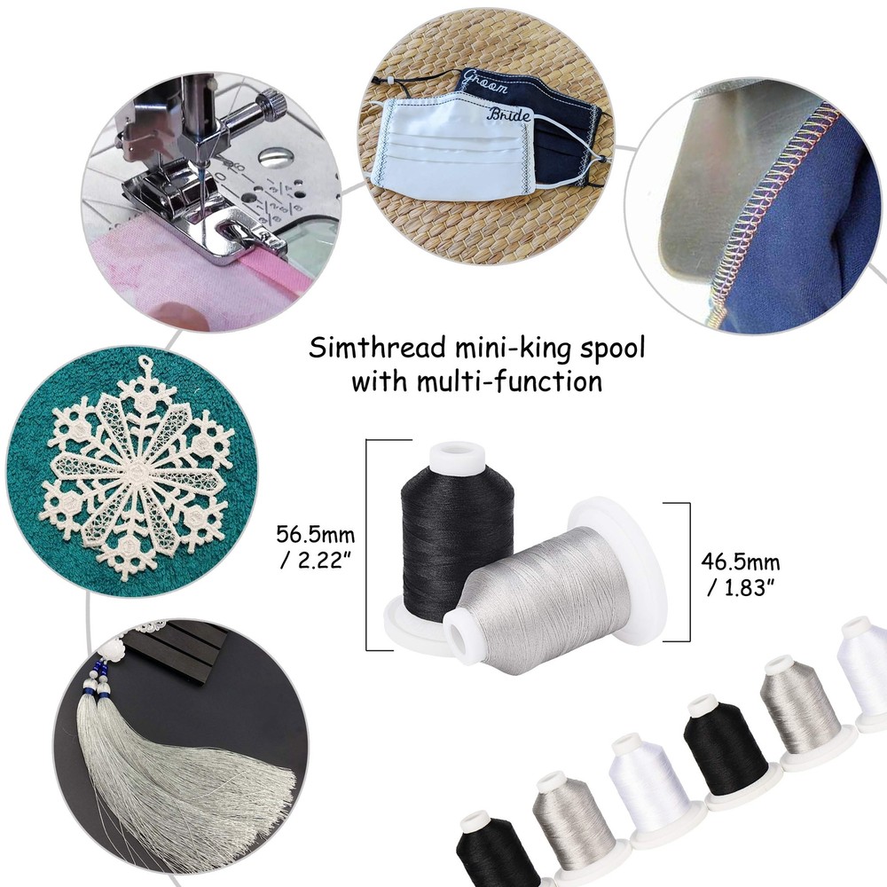 Embroidery Machine Thread Kit 800Y 21 Spools Black White and Silver Grey Colo...