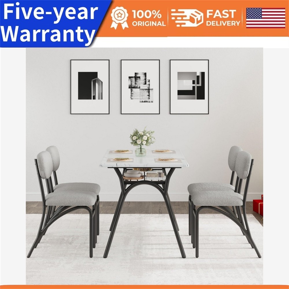 Modern Kitchen Table with Boucle Chairs for 4 Dining Table Set for Small Space