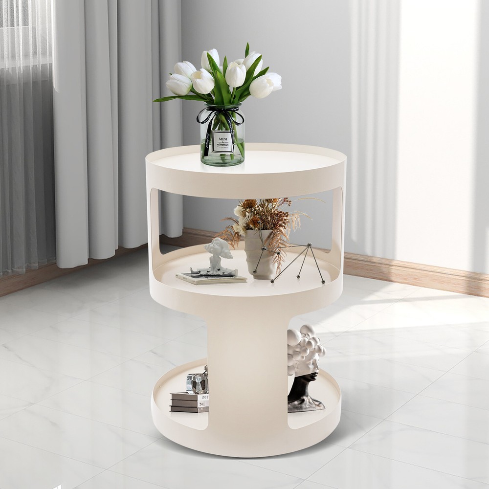 3 Tier Side Table Modern Coffee Table Sofa Bedside Table Round Organizer White~~